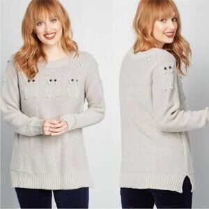 Modcloth Critter Credibility Sweater GRAY Ladies Whimsical Owl Knitted Small